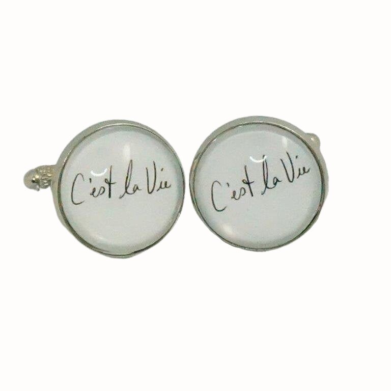Platinierte Manschettenknöpfe Zubehör 18mm Glas C'est La Vie That Es Life von FabulousBitsandBobs