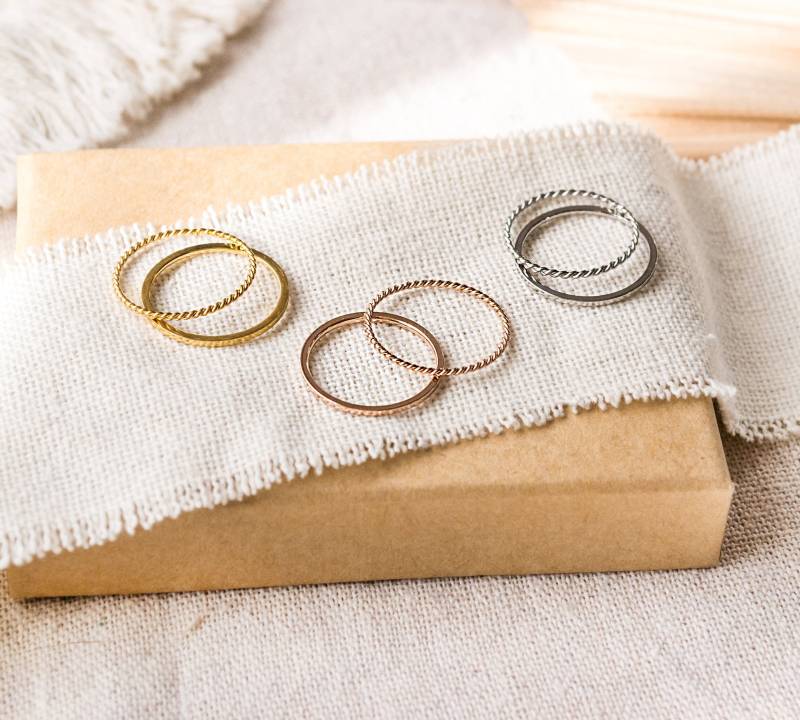 2Er Ring Set Filigrane Stapel Ringe - Edelstahl Gedreht Boho von FabulousFunkys