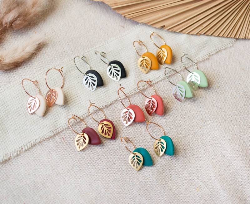 Autumn Creolen Blatt Anhängern - Goldfarben/Rosegold Silber Leichte Ohrringe Boho Hoops Kreolen Herbst Minimalistisch von FabulousFunkys