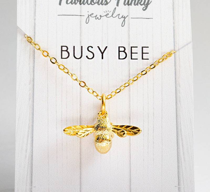 Bestseller - Busy Bee Bienen Kette Goldfarben/Silberfarben Geschenk Statement 925Er Tier Botschaft Muttertag von FabulousFunkys