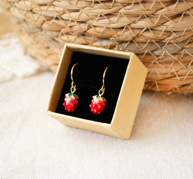 Erdbeeren Ohrringe - Goldfarben Früchte Obst Herbst Beeren von FabulousFunkys