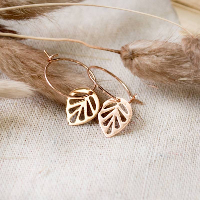 Kreolen Blatt Anhänger - Rose Gold Leichte Ohrringe Boho Hoops von FabulousFunkys