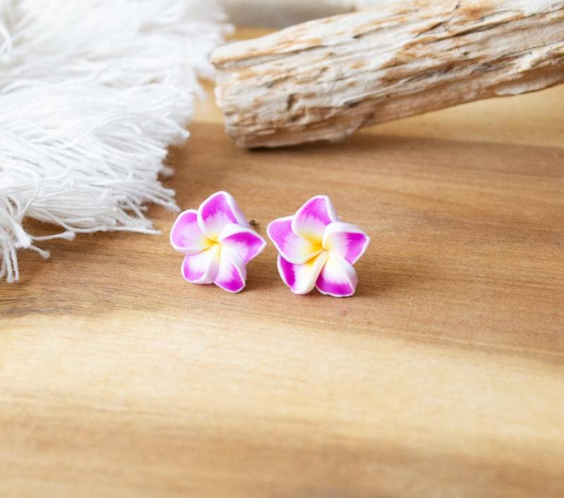 Summer Flowers - Ohrstecker Hawaii Blüten Flower Plumeria Frangipani Pink/Weiß 04 von FabulousFunkys