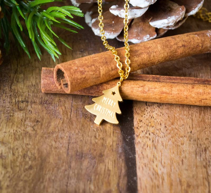 Tannenbaumkette Goldfarben - Kurze Kette Edelstahl Gold Merry Christmas Weihnachten Tannenbaum Weihnachtskette Xmas von FabulousFunkys