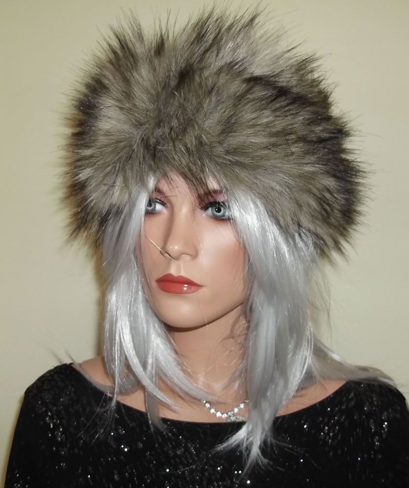 Luxus Wolf Kunstfell Stirnband in Langem Schwarz Mit Silber Grauen Akzenten & Einem Hauch Von Hellbraun Luxus Wolf Kunstfell Stirnband in Langem Schwarz Mit Silber Grauen Akzenten & Einem Hauch Von Hellbraun von FabulousFur