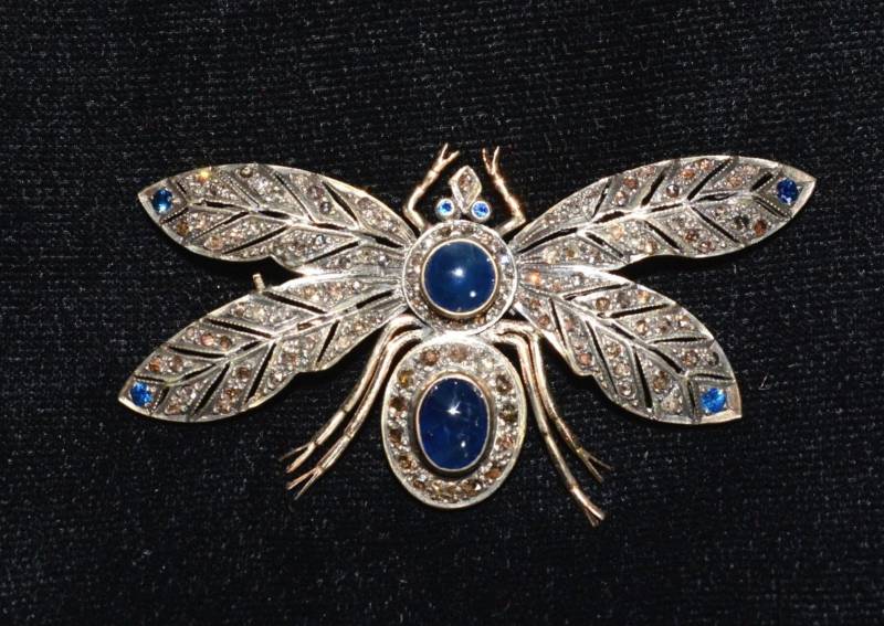 Vintage 14Kt No Heat Burma Blau Saphir Diamant Wespe Schmetterling Brosche Anstecknadel von FabulousJewelsInc