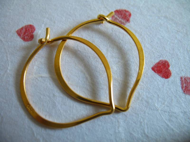 1-10 Paare, Creolen Ohrhaken Ohrhaken, 24K Gold Vermeil 25x22 Mm, Large, Petal Shaped Bali Handwerker Organic. Lh Ih von FabulousRocks