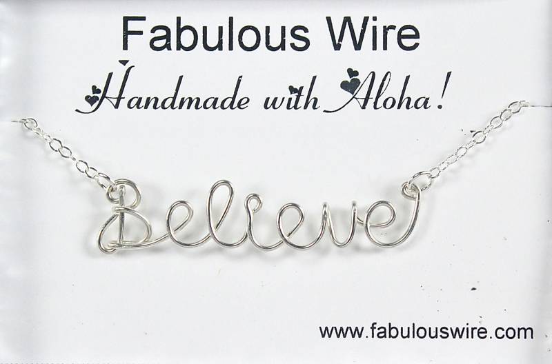 Glauben Sie Halskette, Draht Wort Personalisierte Lieblingswort Oder Name Kunst Schmuck, Sterling Silber Geschenk Für Alle von FabulousWire