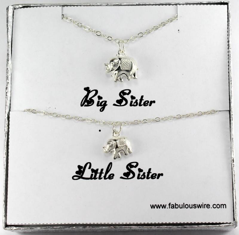 Große Schwester Kleine Elefant Halsketten, Schwestern Passende Halskette Set, Schwesternschaft Beste Freunde Schmuck, Geschenk Y084 von FabulousWire