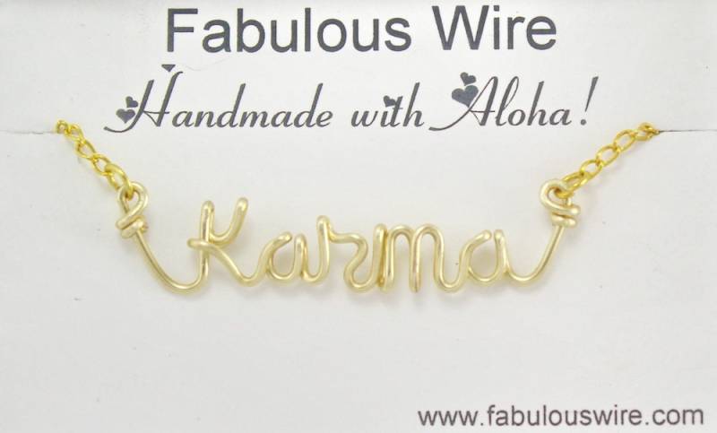 Karma-Wort-Halskette, Draht Wort Oder Namen Halskette, Schmuck, Personalisierte Gold Silber Rose Name Lieblings Halskette von FabulousWire