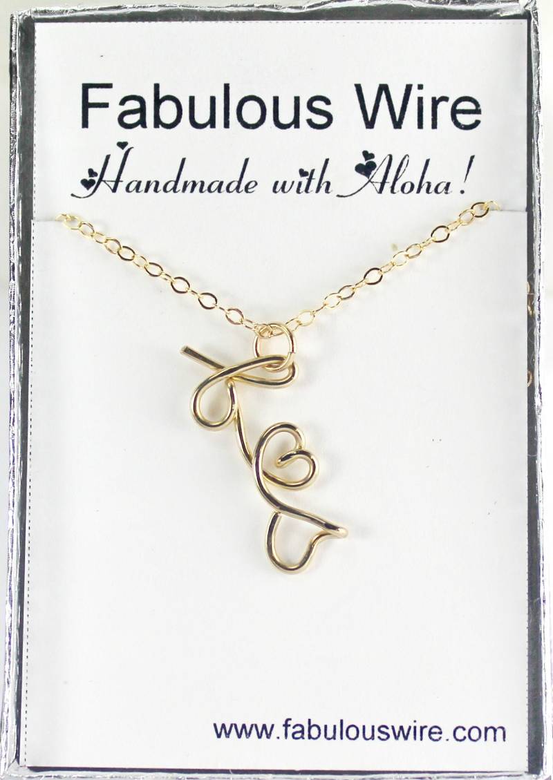 Liebhaber Zwei Initialen Mit Herz Halskette - Benutzerdefinierte 14K Gold Gefüllt Draht Halskette, Personalisierte Liebe Erste von FabulousWire