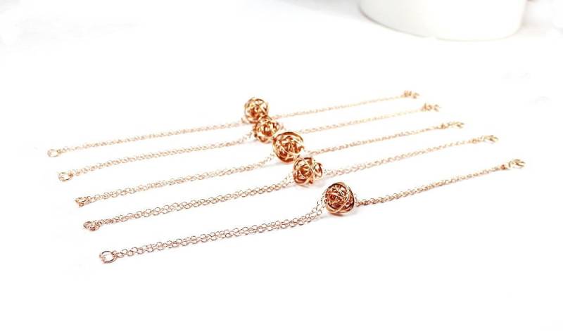 Rose Gold Draht Ball Armband Set, Knoten Halsketten, Liebe Brautjungfern Geschenk, Mutter Tochter Schwestern Und Beste Freunde Match Schmuck von FabulousWire
