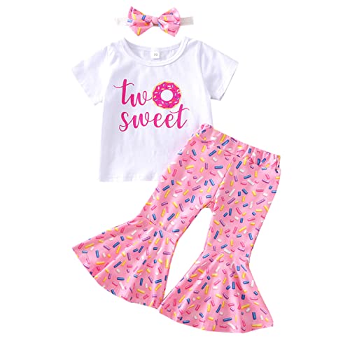 Fabumily Baby Mädchen Geburtstag Outfit Kleinkind Baby 1. 2. süß Strampler Shirt Donut Shorts/Schlaghose Hose Stirnband Set (Two Sweet- Trousers, 18-24 Monate) von Fabumily