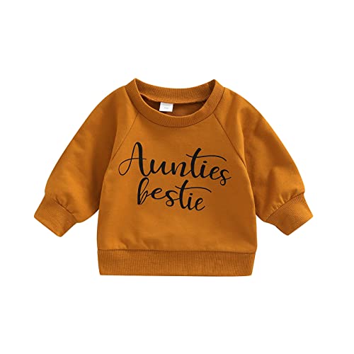 Fabumily Kleinkind Baby Jungen Mädchen Sweatshirt Tops Tanten Bestie Brief Drucken Langarm Pullover Shirts Herbst Outfits Kleidung (Aunties Bestie- Brown, 6-12 Months) von Fabumily