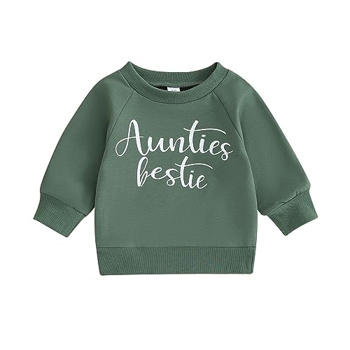 Fabumily Kleinkind Baby Jungen Mädchen Sweatshirt Tops Tanten Bestie Brief Drucken Langarm Pullover Shirts Herbst Outfits Kleidung (Aunties Bestie- Green, 3-6 Months) von Fabumily