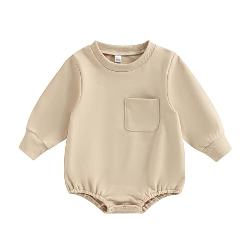 Fabumily Neugeborenen Baby Junge Mädchen Herbst Kleidung Einfarbig Langarm Sweatshirt Strampler Winter Bodys (Beige, 0-6 Months) von Fabumily