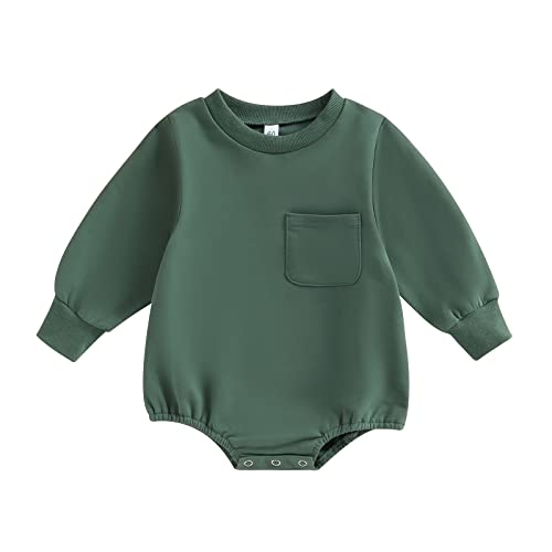 Fabumily Neugeborenen Baby Junge Mädchen Herbst Kleidung Einfarbig Langarm Sweatshirt Strampler Winter Bodys (Green, 0-6 Months) von Fabumily