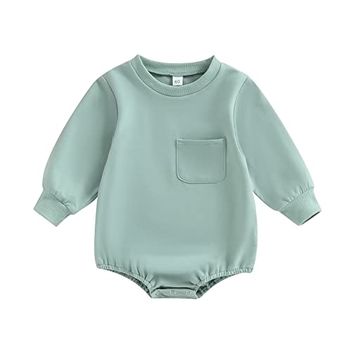 Fabumily Neugeborenen Baby Junge Mädchen Herbst Kleidung Einfarbig Langarm Sweatshirt Strampler Winter Bodys (Ink Green, 0-6 Months) von Fabumily