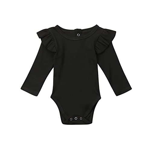 Fabumily Neugeborenes Baby Mädchen Kleidung Baumwolle Rüschen Ärmel Strampler Body Overall Tops Säuglings Herbst Winter Outfit (Schwarz, 12-18 Monate) von Fabumily