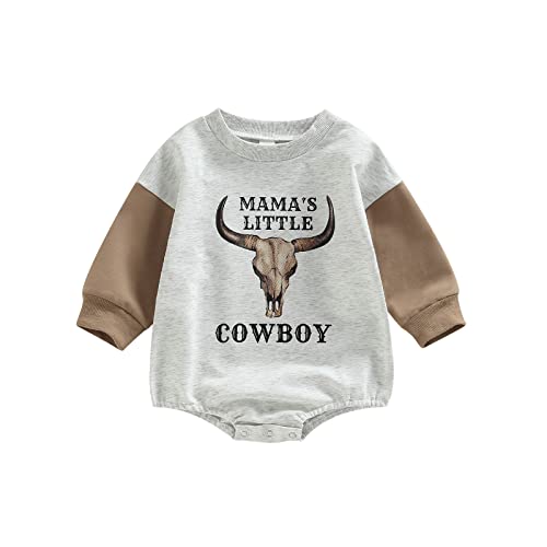 Fabumily Western Neugeborenes Baby Jungen Mädchen Kleidung Kuh Print Sweatshirt Strampler Übergroßer Langarm Bodysuit Herbst Winter Outfit (Coffee-Mama's Little Cowboy, 12-18 Months) von Fabumily