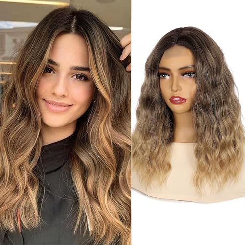 Fabunity 45,7 cm lange synthetische gewellte Lace-Front-Perücke, mittellang, Ombré-Perücke für Damen, hitzebeständige Faser, natürlich aussehende Mittelscheitel-Perücken für Party und den täglichen Fabunity 45,7 cm lange synthetische gewellte Lace-Front-Perücke, mittellang, Ombré-Perücke für Damen, hitzebeständige Faser, natürlich aussehende Mittelscheitel-Perücken für Party und den täglichen von Fabunity
