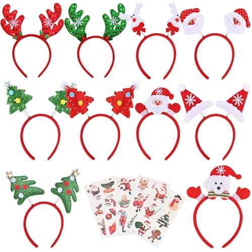 Faburo 10 Stück Haarreifen Weihnachten Stirnband Haarreifen Haarschmuck Weihnachtsdeko mit Weihnachtlichen Aufklebern zum Weihnachtsfeier für Erwachsene und Kinder von Faburo