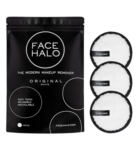 Face Halo Original Make-up-Entferner, umweltfreundlich, wiederverwendbar, vegan, Weiß, 3 Stück (1 Stück) von Face Halo