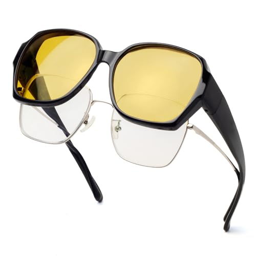 Face Shadow Polarisierte Nachtsichtbrille für Autofahrer, Nachtfahrbrille Clip Damen, Nachtbrille zum Autofahren, Überzieh Sonnenbrille Nachtsicht, Überbrille Ultra Leicht von Face Shadow