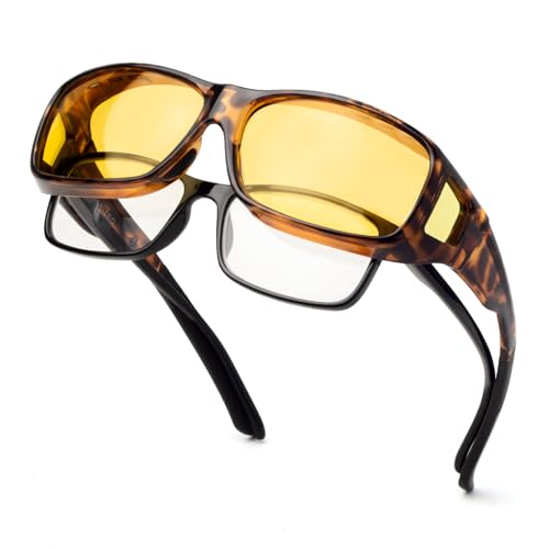 Face Shadow Polarisierte Nachtsichtbrille für Autofahrer, Nachtfahrbrille Clip Herren, Nachtbrille zum Autofahren, Überzieh Sonnenbrille Nachtsicht, Überbrille Ultra Leicht von Face Shadow