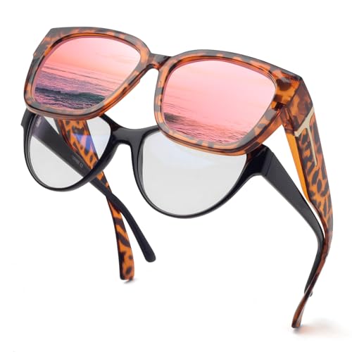 Face Shadow Polarisierte Überzieh Sonnenbrille Damen, Sonnenbrille für Brillenträger, Überbrille Sonnenüberbrille UV-Schutz Ultra Leicht Fit-Over Brille von Face Shadow