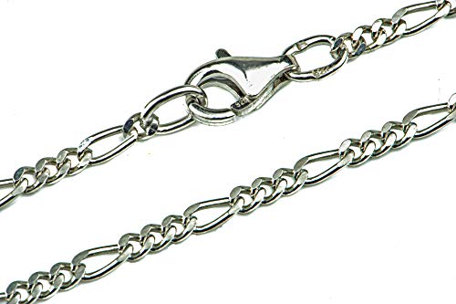 Facet57 Figarokette (2,2 mm breit) Diamantiert aus 925 Sterling Silber rhodiniert Halskette 42 cm: Feine Silberkette - Made in Germany von Facet57