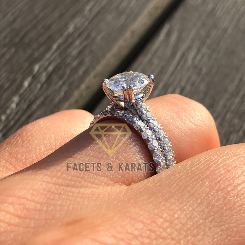 18K Weißgold Eheringe Set Braut Verlobungsring + Eternity Wedding Band By Facets & Karats Auf Etsy von FacetsandKarats