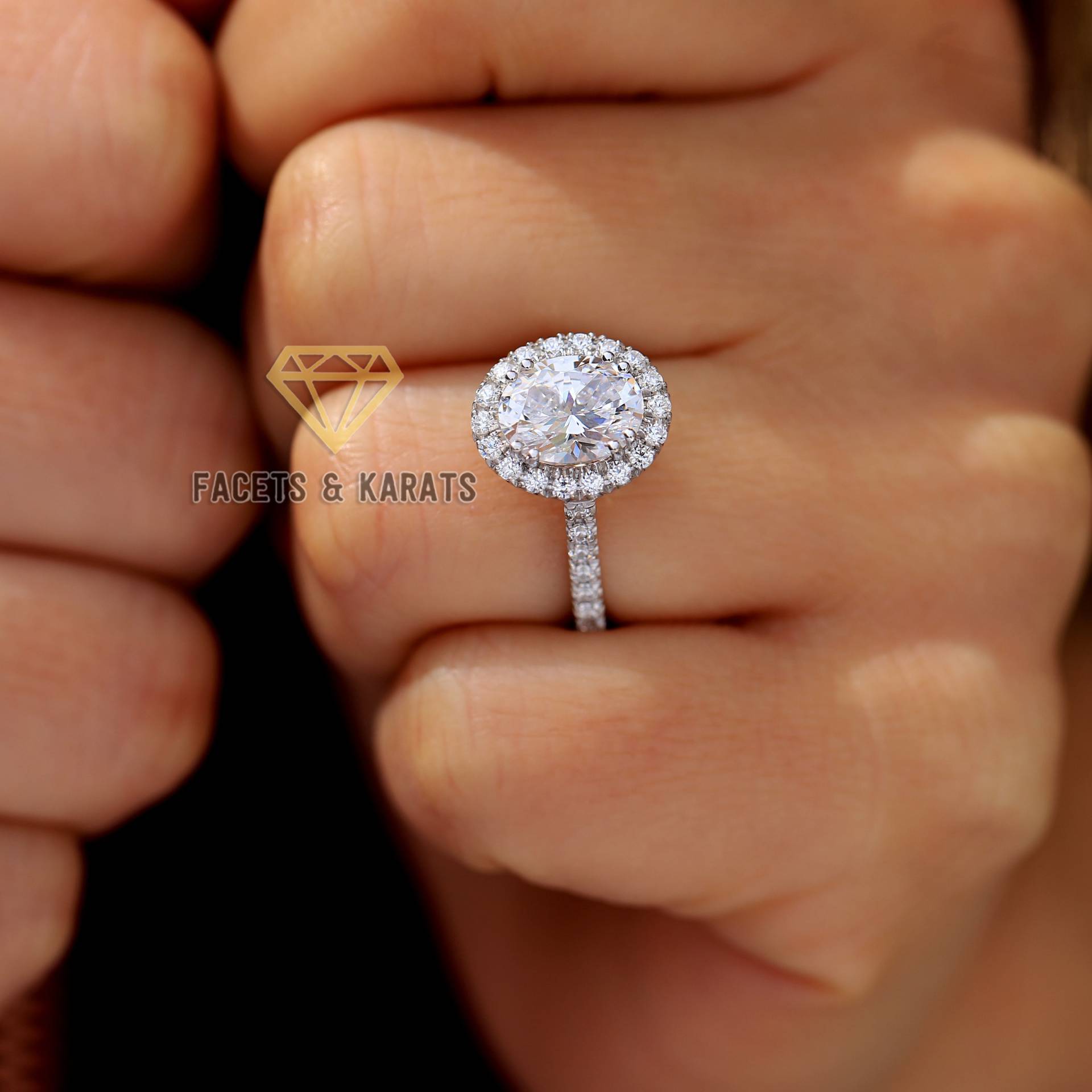 2 Karat Oval Verlobungsring, Halo Ehering, Brautring, 14K Weissgold, Roségold, Gelbgold Von Facets & Karats Auf Etsy von FacetsandKarats