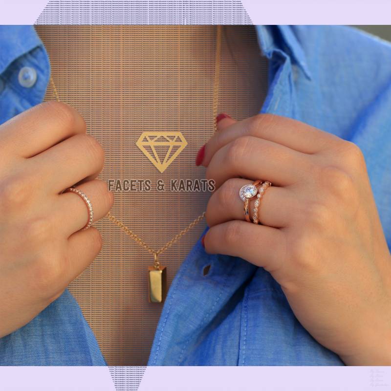 Moissanite Verlobungsring Set 14K Rose Gold Boho Ehering, Art Deco Simulierter Diamant Einzigartiges Braut Facetten Und Karat von FacetsandKarats