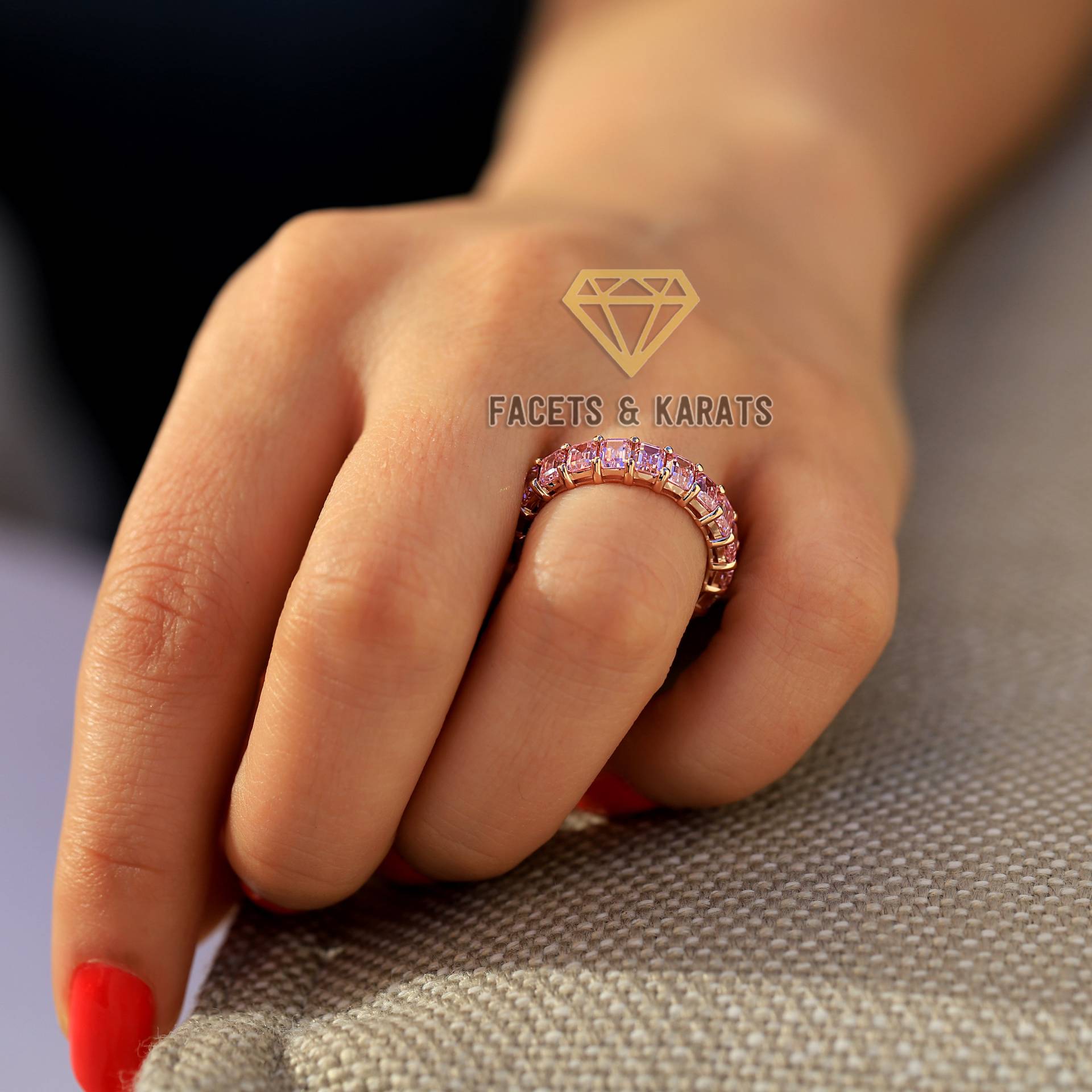 Rosa Diamant Eternity Ring, Jubiläumsring, Band, 14K Rose Gold Jubiläumsgeschenk Für Sie, Geburtstagsgeschenk, Ehering Ringe von FacetsandKarats