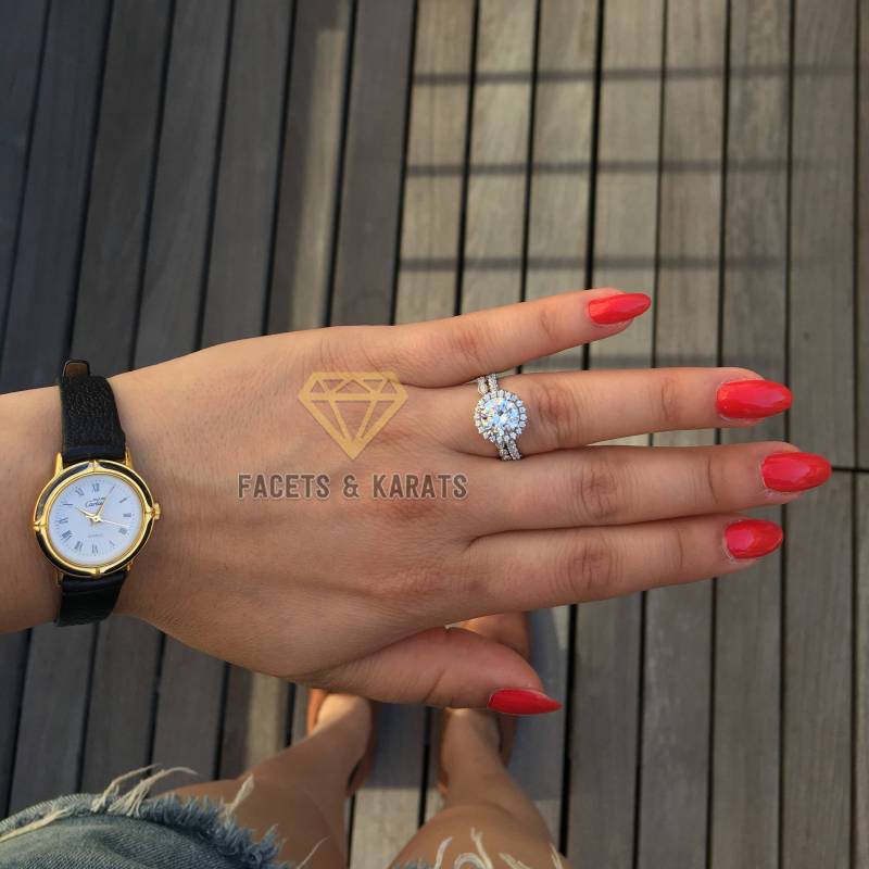 Vintage Art Deco Verlobungsring Set 585Er Weißgold Mit Ausgebogener Ehering 3, 5 Ct Hochzeit Ring By Faces & Karats von FacetsandKarats