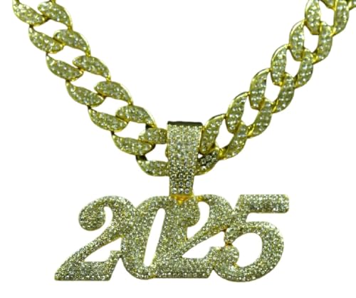 Anhänger Zahl 2025 für Männer Kubanische Halskette Neue Jahr 2025 Funkelnd Geburtsjahr Goldene Glückszahl Hip Hop Zahl Schmuck fur Herren von Fachoice