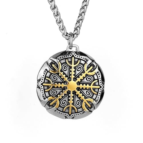 Fachoice Wegweiser-Medaillon-Anhänger für Männer Wikinger-Kompass-Kreis-Halskette, Keltische Helm-der-Ehrfurcht-Halskette Herren- Jahrgang-Wegweiser-Kompass-Amulett-Schmuck von Fachoice