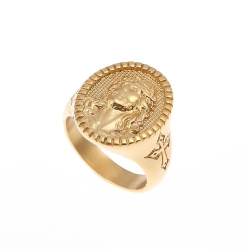 Jesuskopf-Ring für Männer Gold Christus Jesus-Kreuzring Felsen Mode Katholischer Kopf Gottes Schmuck fur Herren (20.6) von Fachoice
