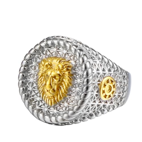 Silberner Löwen-Siegelring für Männer Stilvoller Runder Löwe-Ring Gold Klassischer Felsen Tier Schmuck fur Herren (17.3) von Fachoice