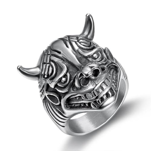 Stierkopf-Biker-Ring fur Herren Gotischer Stierkopf-Ring Silberner Teufelshörner-Schädel Schmuck für Manner (18.1) von Fachoice