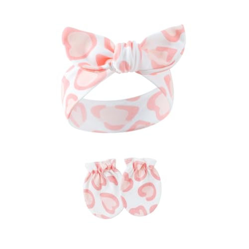 1 Set elastisches Baby-Stirnband mit passenden Fäustlingen, schönes Schleifen-Design, schweißabsorbierendes Haarband für Mädchen von FackLOxc