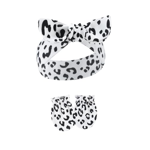 1 Set elastisches Baby-Stirnband mit passenden Fäustlingen, schönes Schleifen-Design, schweißabsorbierendes Haarband für Mädchen von FackLOxc