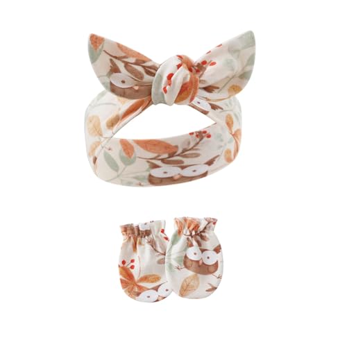 1 Set elastisches Baby-Stirnband mit passenden Fäustlingen, schönes Schleifen-Design, schweißabsorbierendes Haarband für Mädchen von FackLOxc