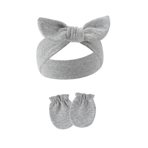 1 Set elastisches Baby-Stirnband mit passenden Fäustlingen, schönes Schleifen-Design, schweißabsorbierendes Haarband für Mädchen von FackLOxc