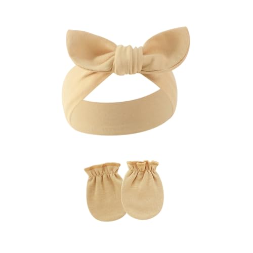 1 Set elastisches Baby-Stirnband mit passenden Fäustlingen, schönes Schleifen-Design, schweißabsorbierendes Haarband für Mädchen von FackLOxc