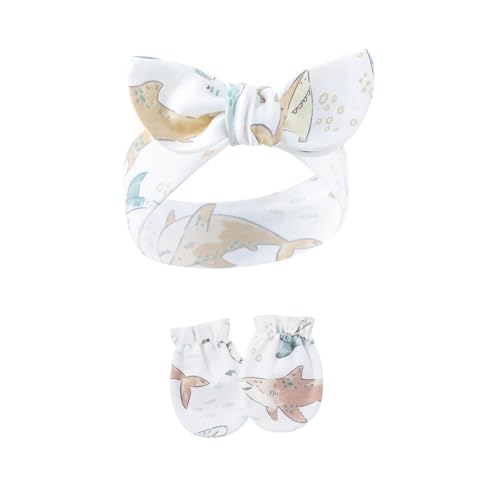 1 Set elastisches Baby-Stirnband mit passenden Fäustlingen, schönes Schleifen-Design, schweißabsorbierendes Haarband für Mädchen von FackLOxc