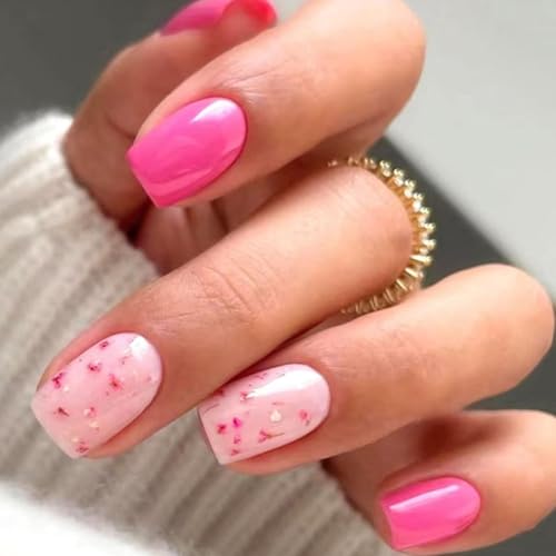 24 Stück kurze Nägel zum Aufdrücken, quadratisch, Acryl, glänzende Oberfläche, Blumendesign, Kunstdekoration für Frauen 24 Stück kurze Nägel zum Aufdrücken, quadratisch, Acryl, glänzende Oberfläche, Blumendesign, Kunstdekoration für Frauen von FackLOxc