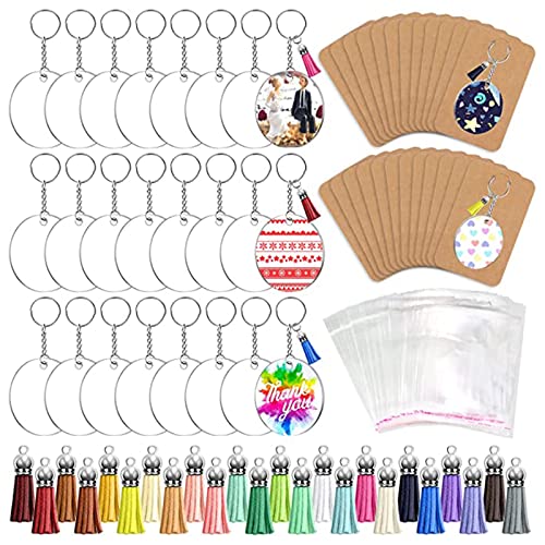 FackLOxc 144pcs/Set Acryl Schlüsselbund Blanks Rund Um Klare Acryl Ornamente Leere Schlüsselringe Farbenfrohe Quasten Anhänger Geschenk von FackLOxc