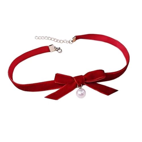 FackLOxc Bowknot Schlüsselbeinkette für Frauen Mädchen Perlen Perlen Halskette handgefertigt Samt Schleifen Choker Verstellbare Schlüsselbeinkette, Samt von FackLOxc